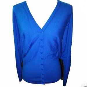 Rondina Designer Cardigan Royal Blue Loose Upper Fitted at Hips Button Up Medium